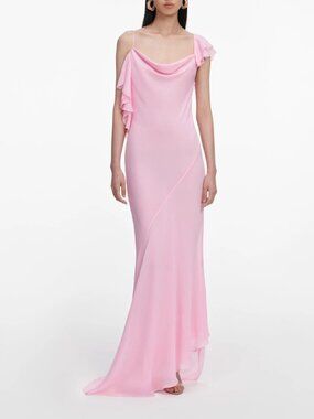 SELF-PORTRAIT Pink Georgette Frill Maxi Dress